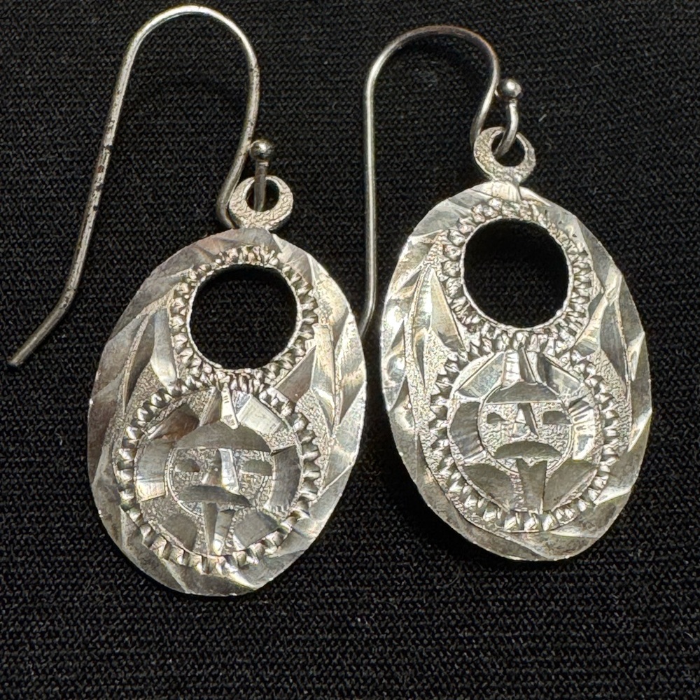 Sterling Silver Engraved Oval Earrings